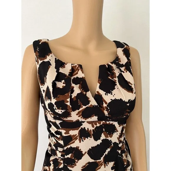 NWT Adrianna Papell Brown Abstract Print Side Ruched Knee Length Dress Sz 4 - Picture 4 of 6